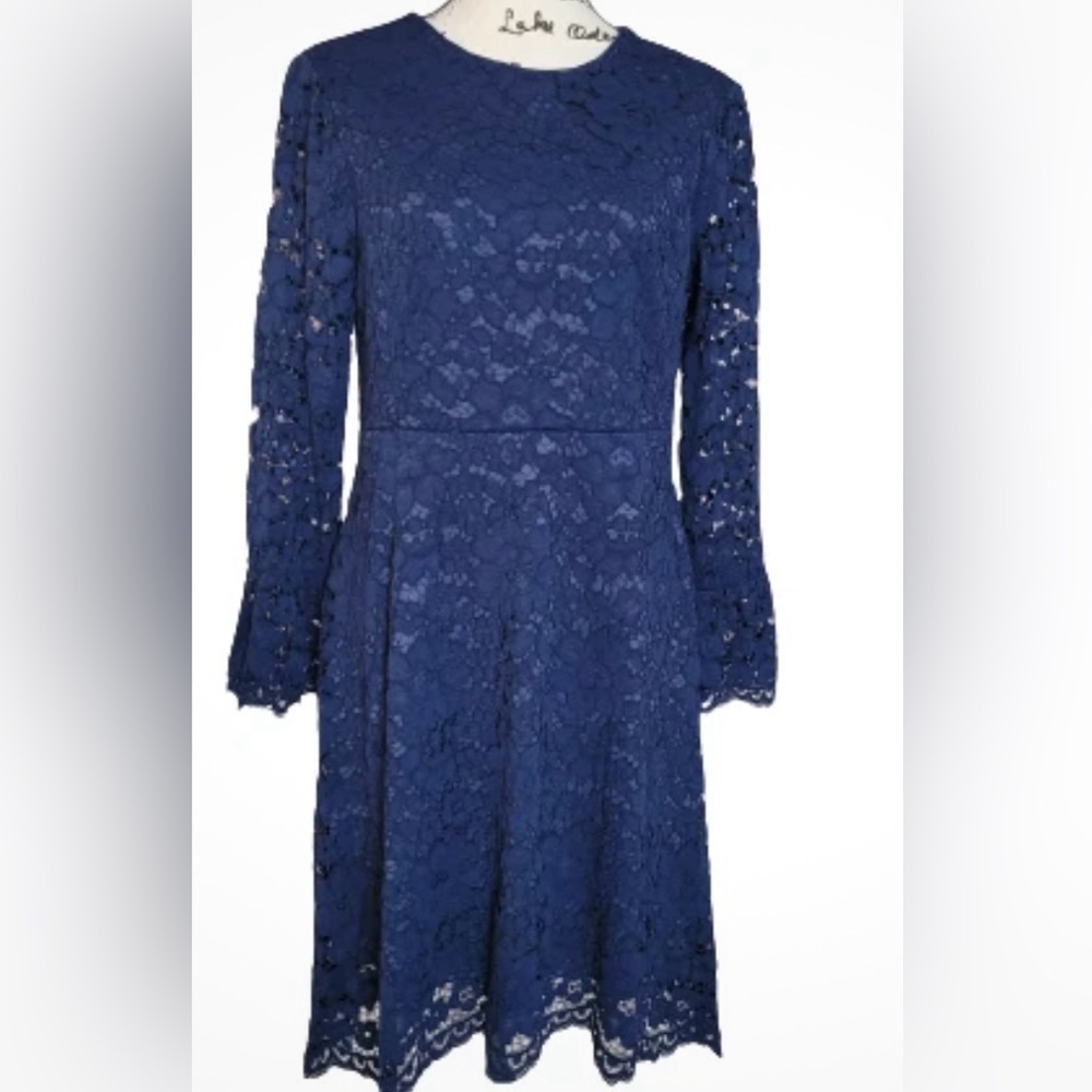 Betsey Johnson Navy Lace Long Sleeve Midi Dress Size 2 - Picture 11 of 12
